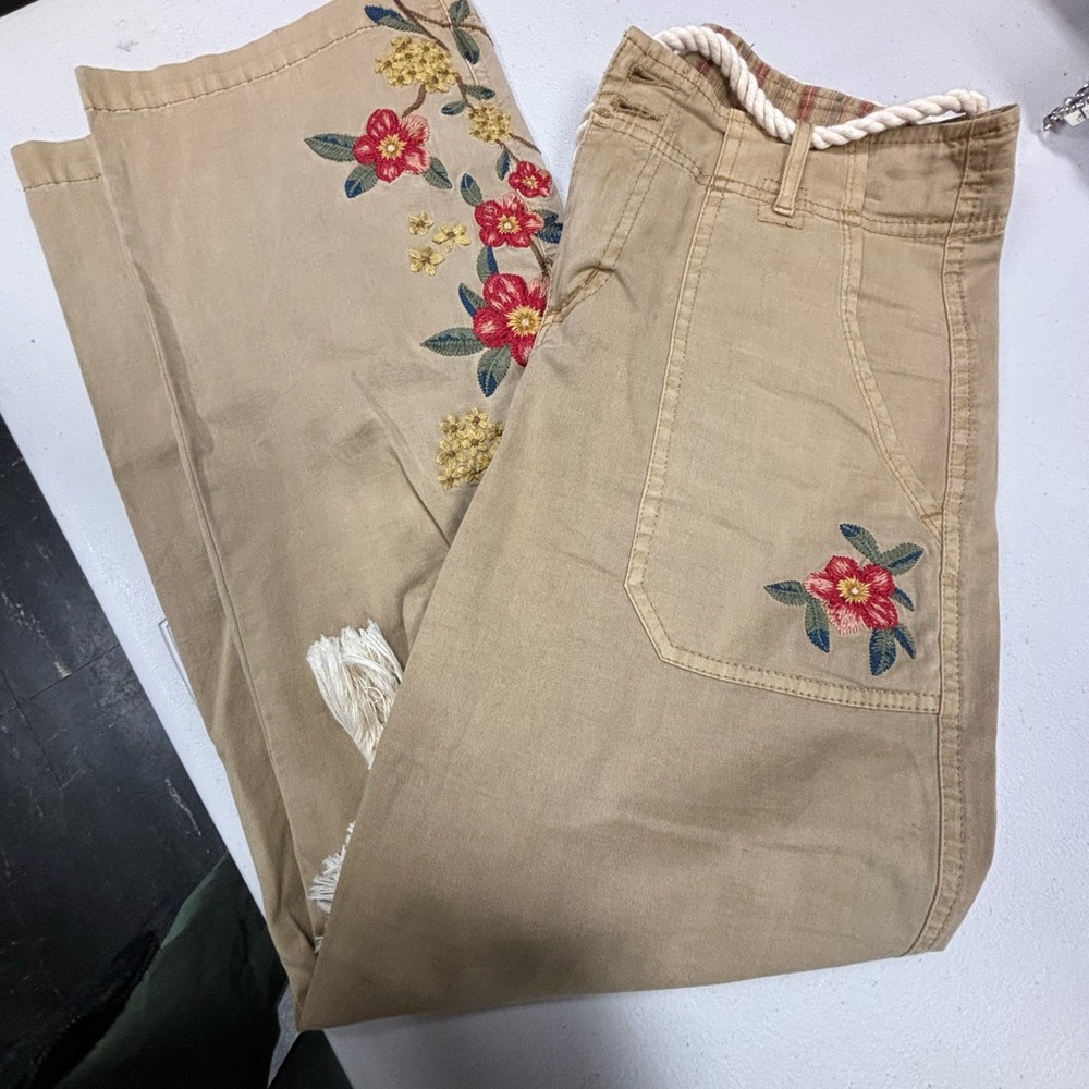 Sundance Primrose Bloom Embroidered Pants with Rope Belt
